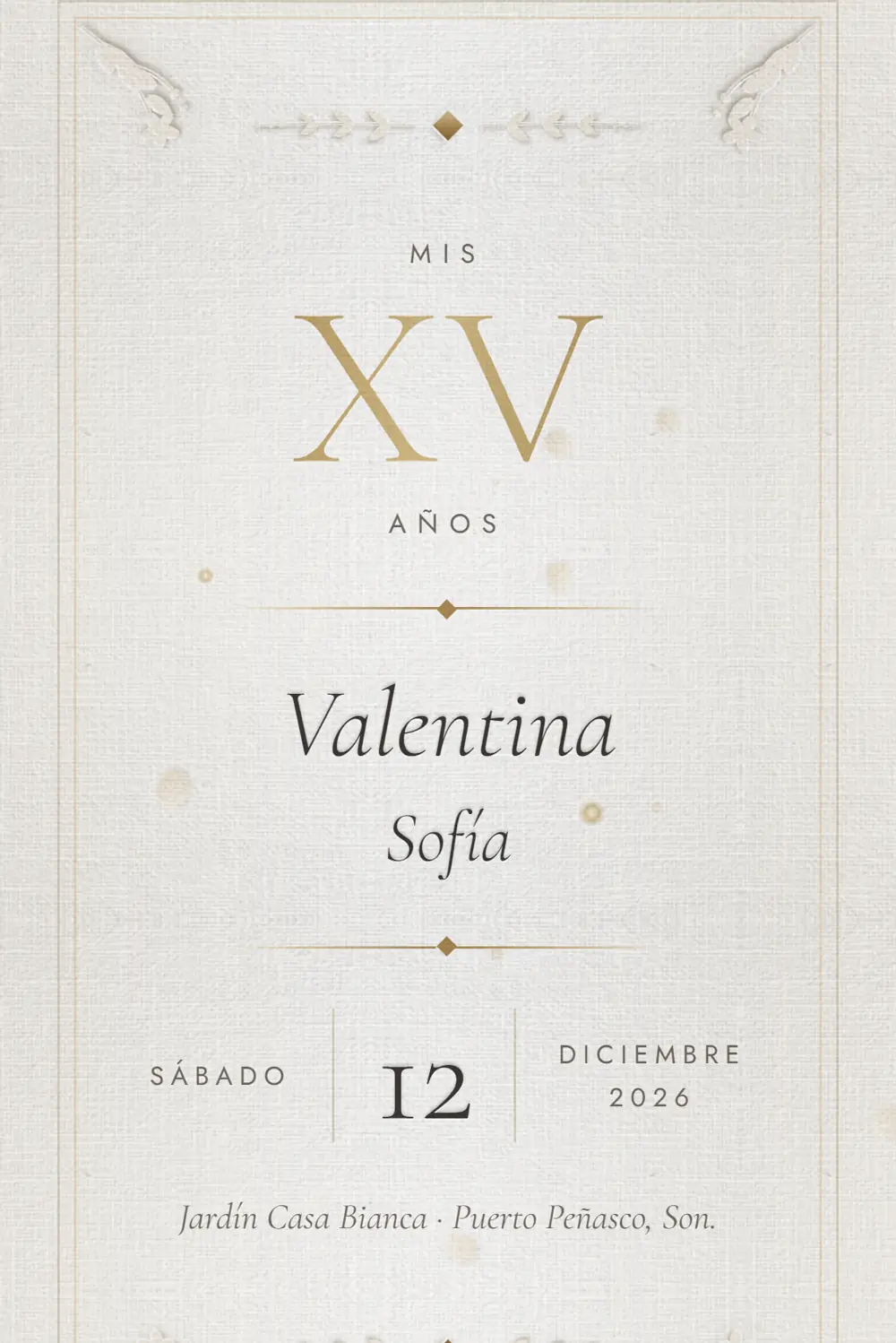 Invitación digital de XV años de Valentina Sofía, con fecha y lugar